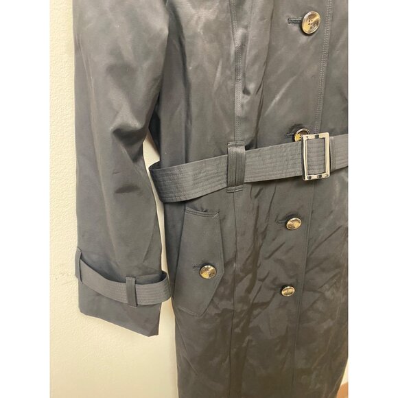 London Fog Women's Black Hooded Belted Maxi Point Collar Trench Coat Size M NWT - Picture 4 of 7